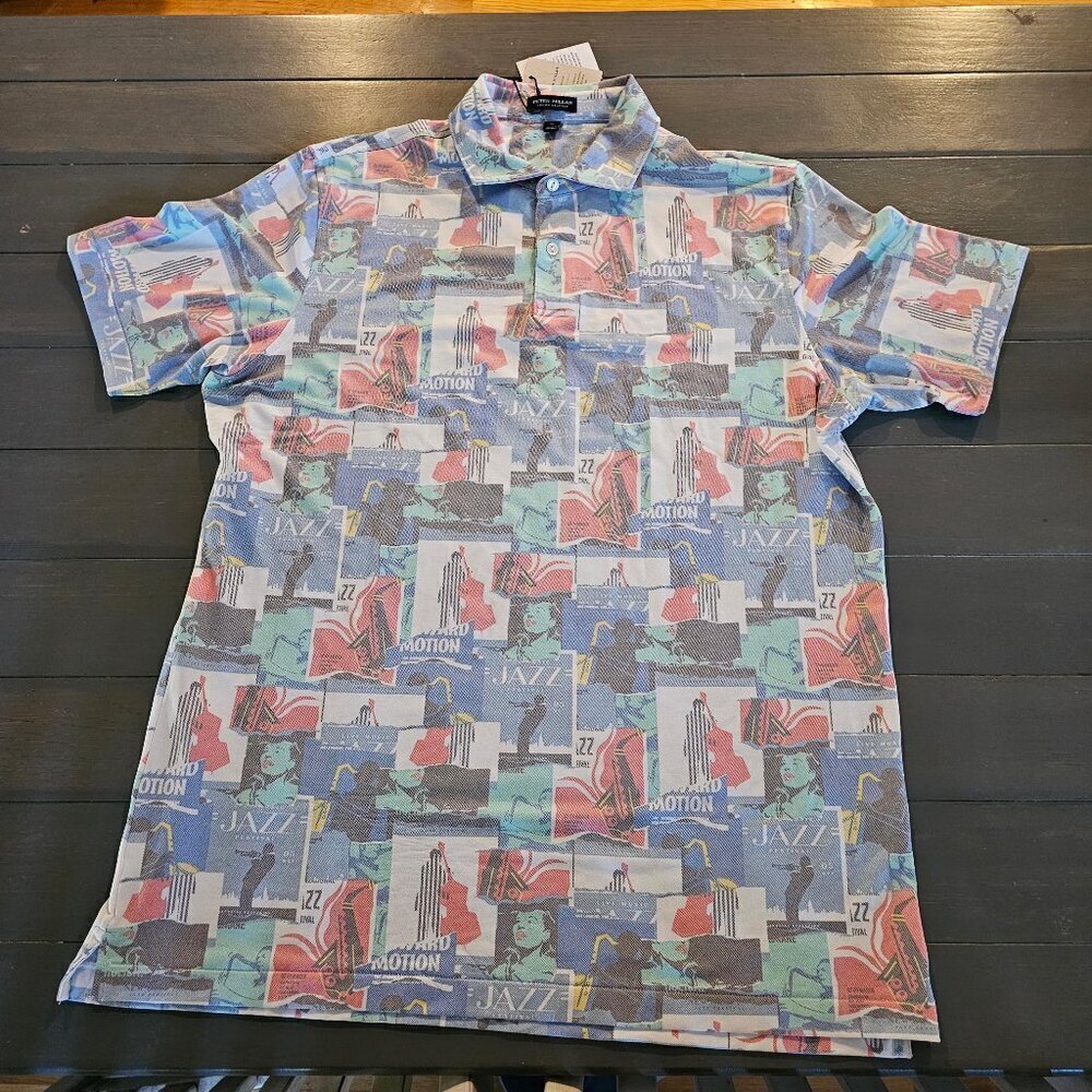 NWT Peter Millar Men'S Crown Crafted Jazz Print Musical Polo Shirt Size XL - Picture 1 of 8